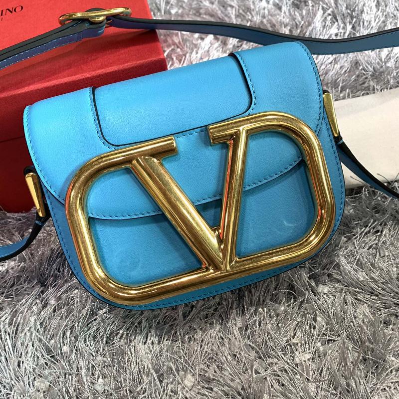 Valentino Shoulder Tote Bags VA0109 Plain Gold Button Blue